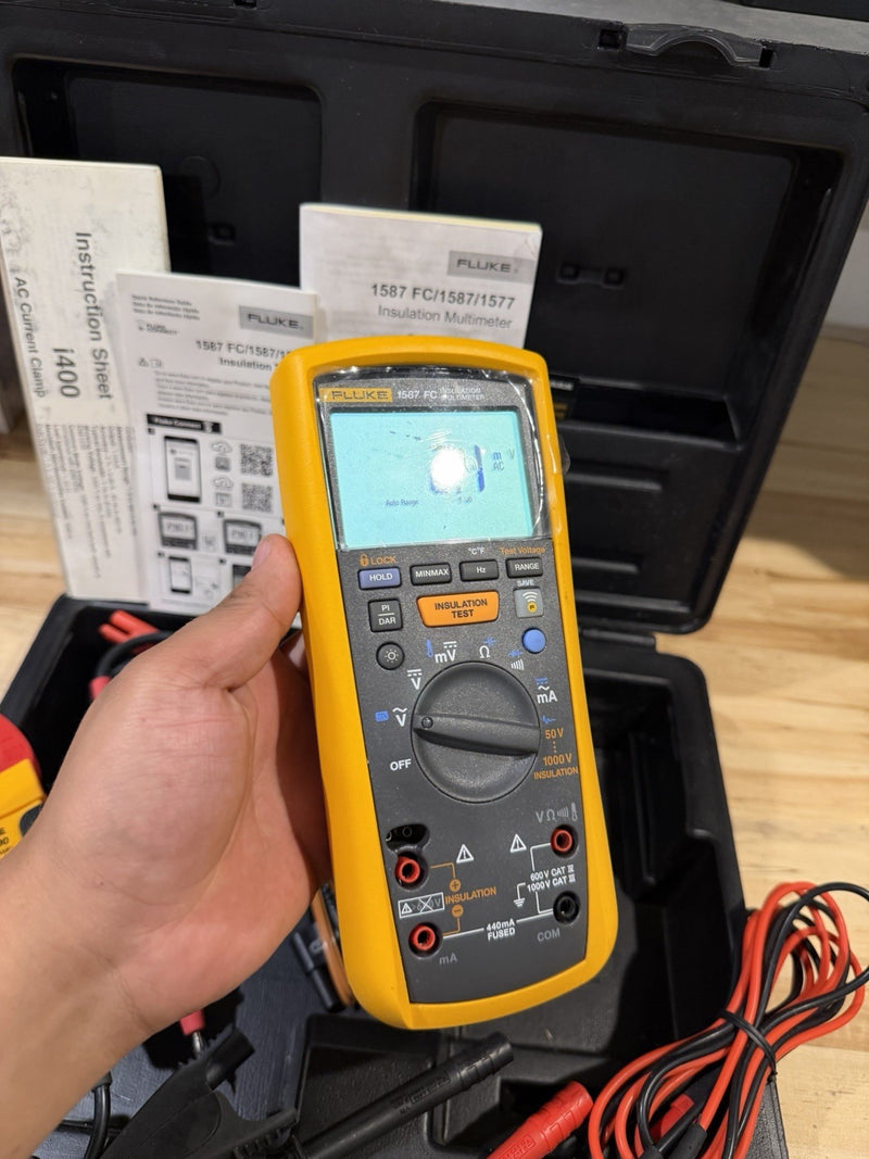 FLUKE 1587 FC INSULATION MULTIMETER W/  i400 LEADS & CASE (TESTED) SHIPS FAST