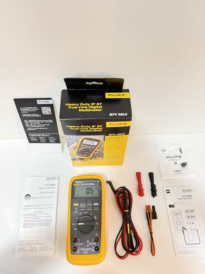 FLUKE 87V MAX TRUE RMS MULTIMETER WITH LEADS & CLIPS