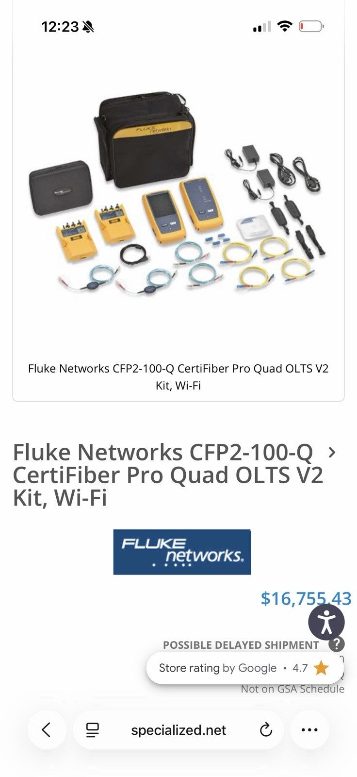 FLUKE NETWORKS CFP2-100-Q CERTIFIBER PRO QUAD OLTS V2 KIT WIFI CALIBRATED 2025