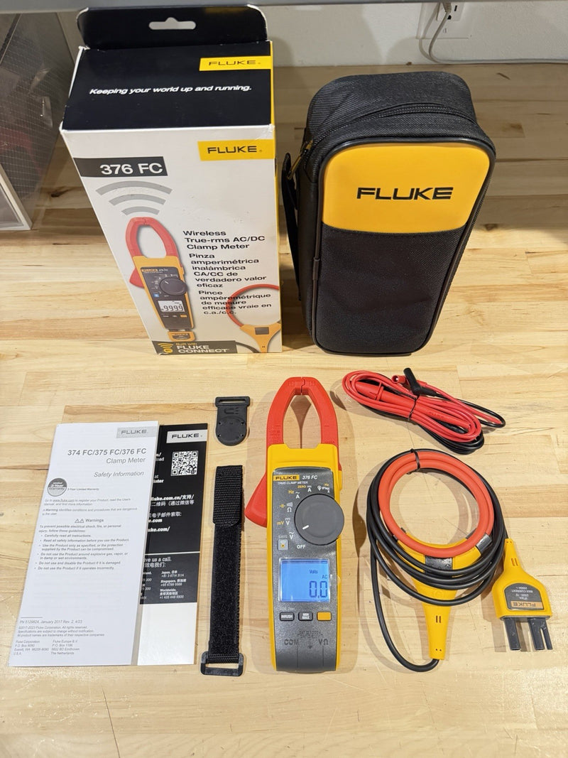 FLUKE 376FC WIRELESS TRUE RMS AC/DC CLAMP METER W/LEADS - SHIPS FAST NEW