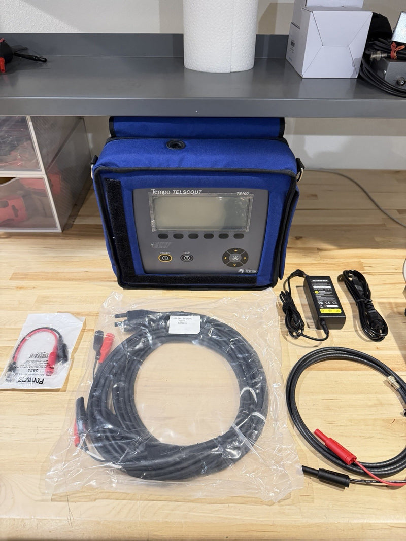 TEMPO TELSCOUT TS100 TDR REFLECTOMETER CABLE TESTER WITH LEADS & ACCESSORIES TESTED
