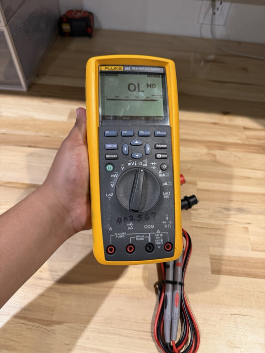 FLUKE 289 TRUE RMS ELECTRONIC LOGGING DIGITAL MULTIMETER W/ LEADS & CLIPS #8