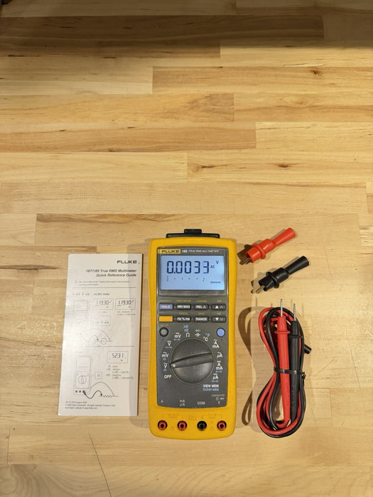 FLUKE 189 TRUE RMS MULTIMETER W/ LEADS & CLIPS (TESTED) SHIP FREE