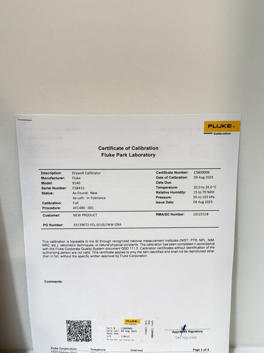 FLUKE 9140-C-156 DRY-WELL CALIBRATOR KIT (NEW FACTORY SEALED) CAL DATE 2025-2026
