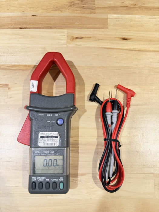 FLUKE 33 TRUE RMS CLAMPS METER W/ LEADS & CLIPS  (TESTED) SHIPS FREE