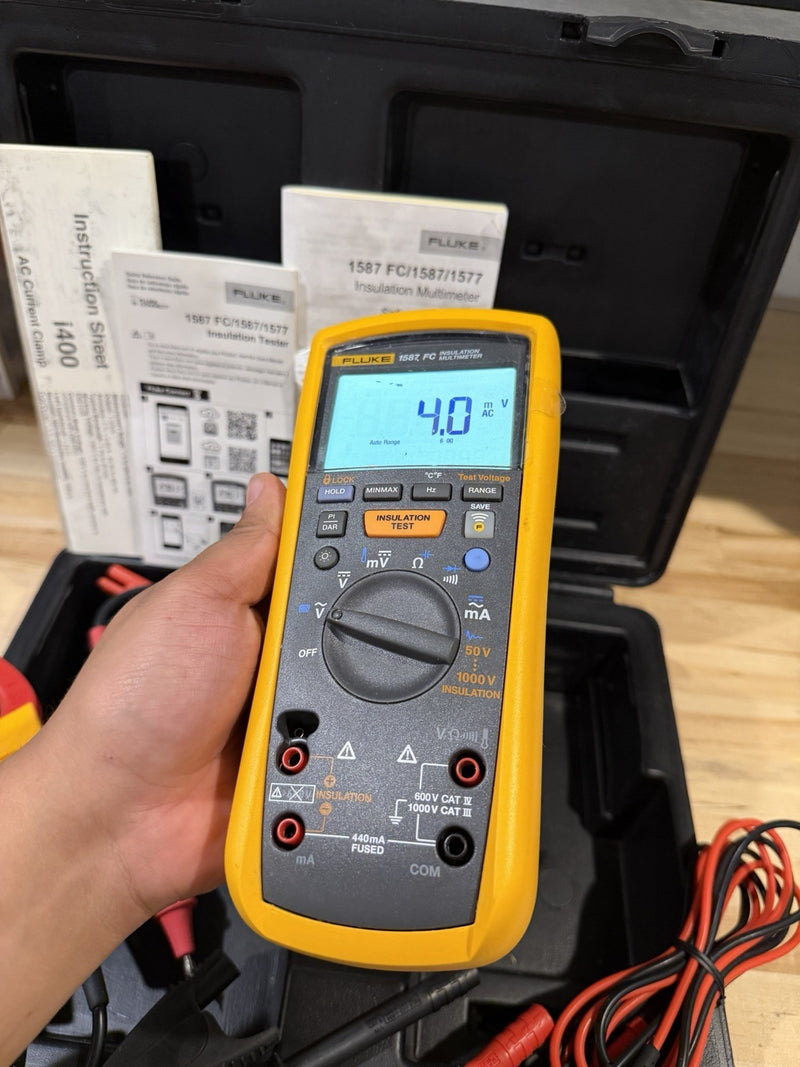 FLUKE 1587 FC INSULATION MULTIMETER W/  i400 LEADS & CASE (TESTED) SHIPS FAST
