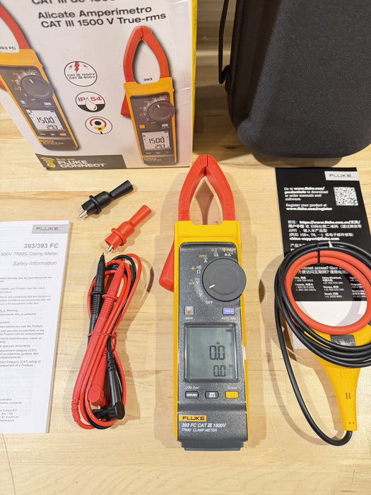 FLUKE 393 FC CAT III 1500V TRMS CLAMP METER W/ IFLEX PROBE & LEADS (NEW SEALED)