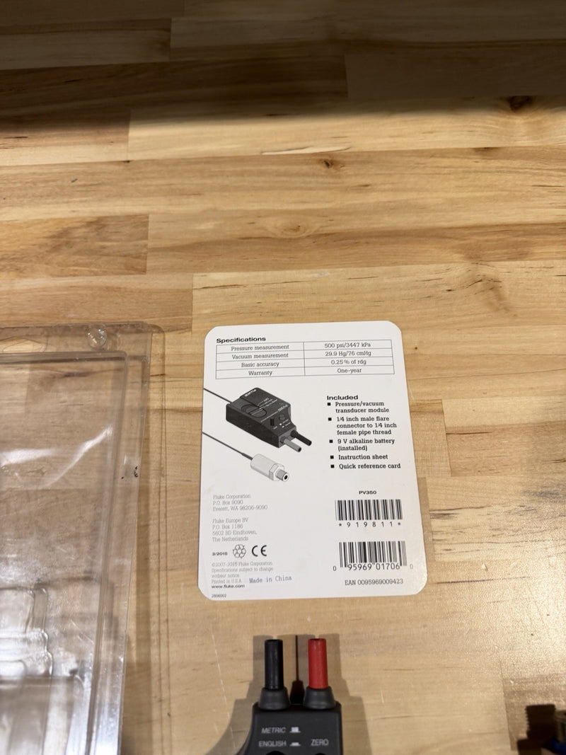 FLUKE PV350 PRESSURE VACUMM TRANSDUCER MODULE WITH BAG TESTED