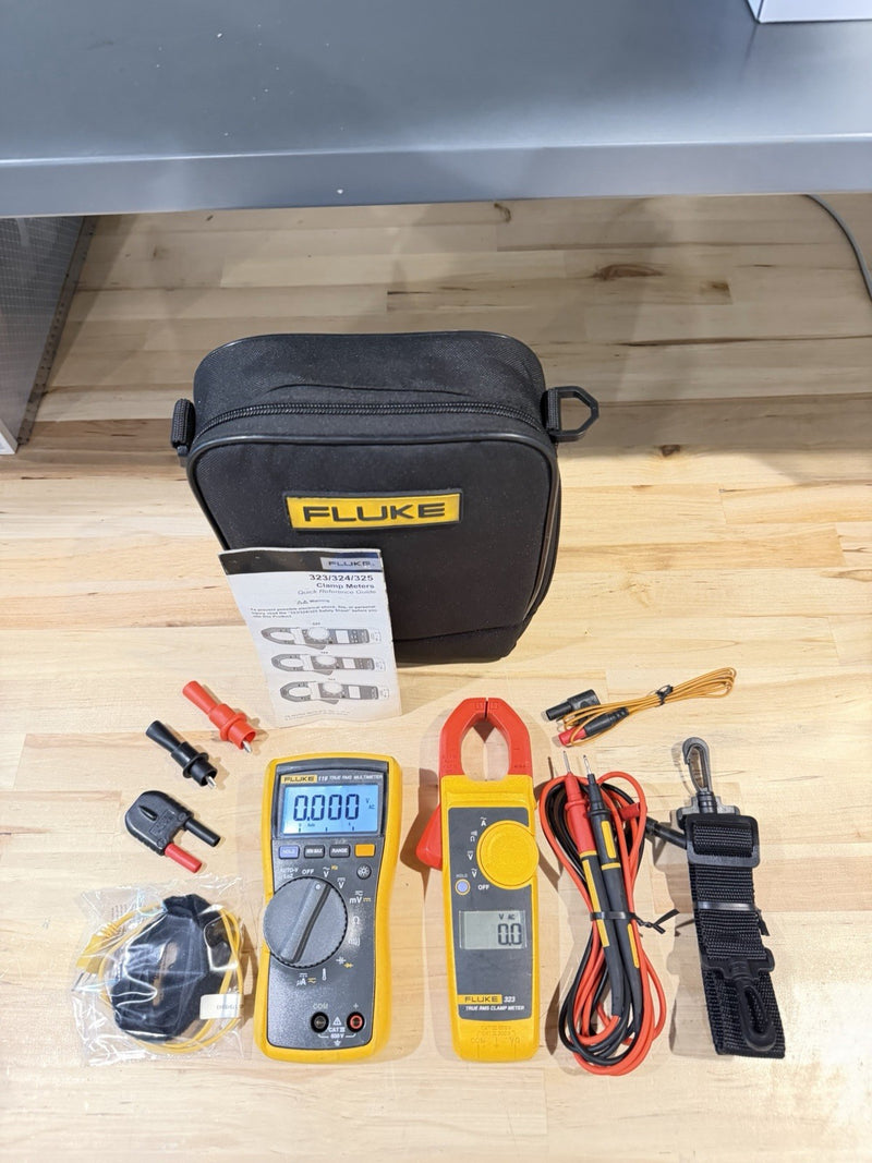FLUKE 116/323 HVAC MULTIMETER COMBO KIT WITH ACCESSORIES TESTED