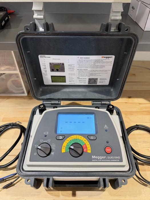 MEGGER DLRO10HD DIGITAL LOW RESISTANCE OHMETER W/ PROBES & CHARGER (TESTED)