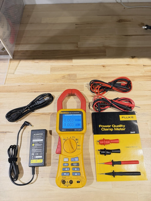 FLUKE 345 POWER QUALITY CLAMP METER W/LEADS & ACCESSORIES (TESTED) SHIPS FAST