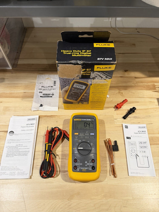 FLUKE 87V MAX TRUE RMS MULTIMETER W/ LEADS & CLIPS (TESTED) SHIPS FAST