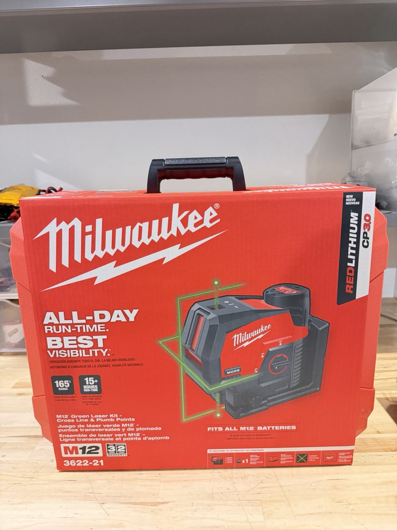 MILWAUKEE 3622-21 M12 12V GREEN 125 FT CROSS LINE PLUMB POINT LASER LEVEL - NEW