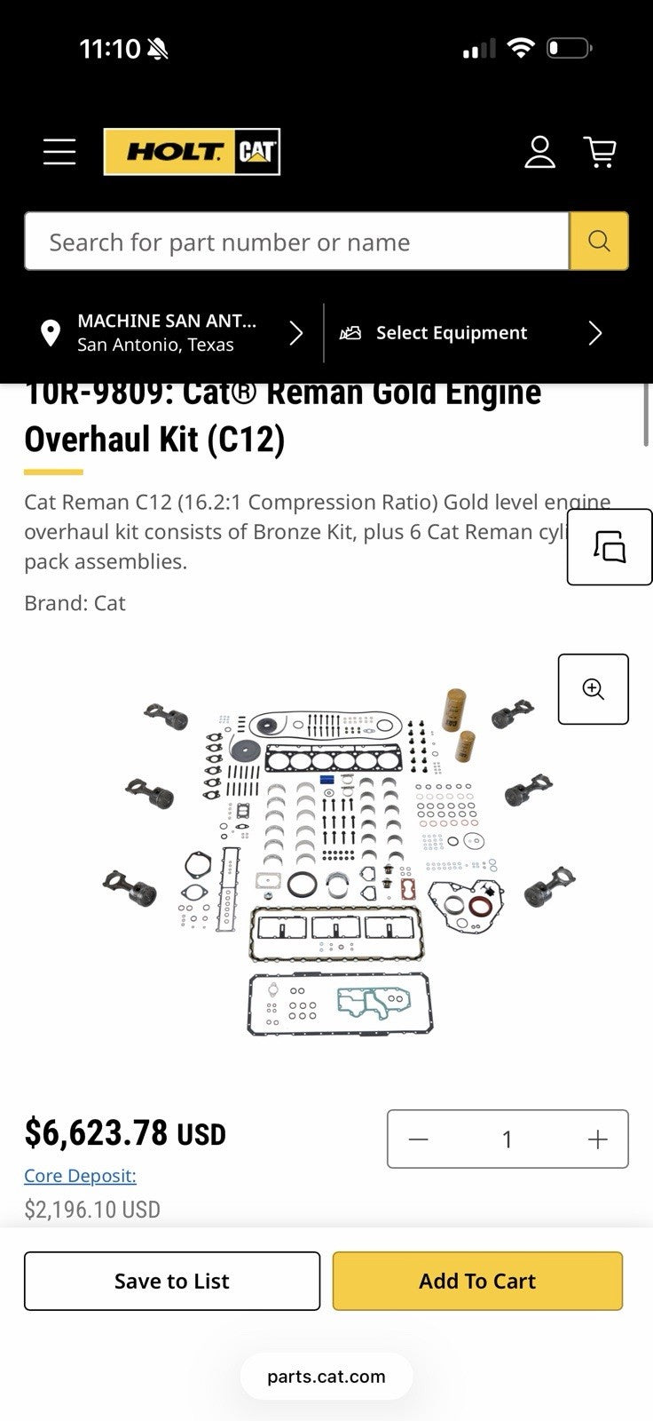 CAT 10R-9809 GOLD ENGINE OVERHAUL KIT C12