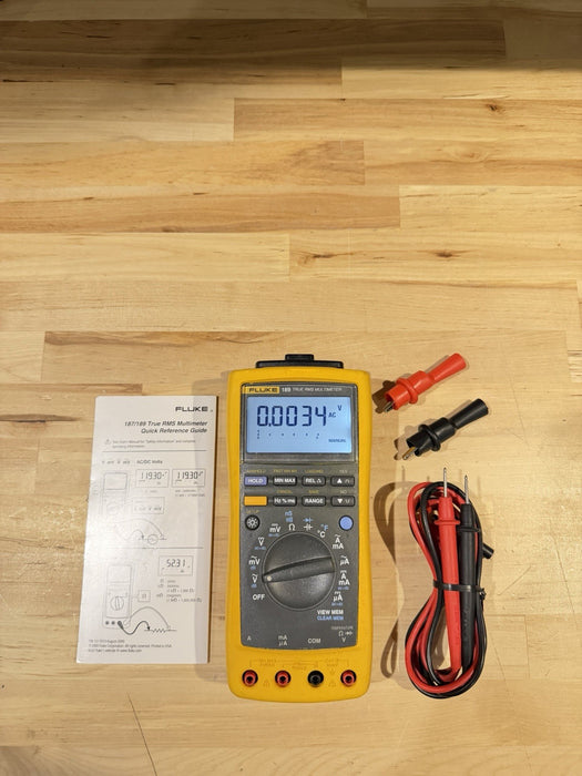 FLUKE 189 TRUE RMS MULTIMETER W/ LEADS & CLIPS (TESTED) SHIP FREE