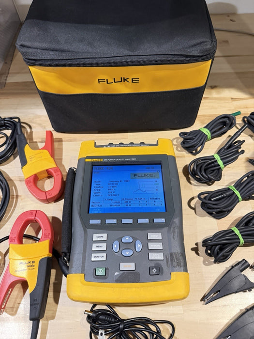 FLUKE 434 POWER QUALITY ANALYZER W/ACCESSORIES& CHARGER - SHIPS FREE (TESTED)