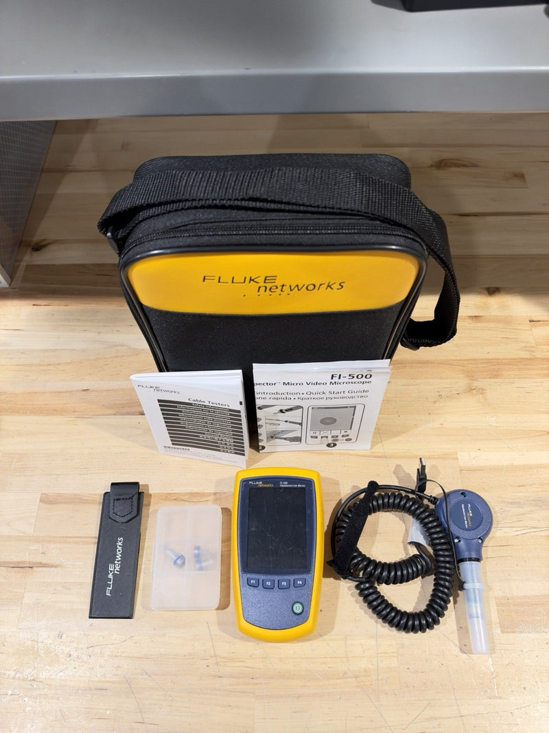 FLUKE NETWORKS FI-500 FIBER-INSPECTOR MICRO KIT W/  ACCESSORIES (TESTED)