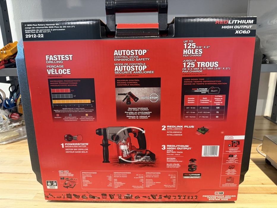 MILWAUKEE 2912-22 M18 FUEL 18V 1" SDS PLUS ROTARY HAMMER KIT -NEW FACTORY SEALED