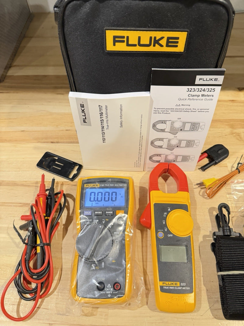 FLUKE 116/323 HVAC MULTIMETER COMBO KIT W/ ACCESSORIES TESTED SHIPS FAST NEW
