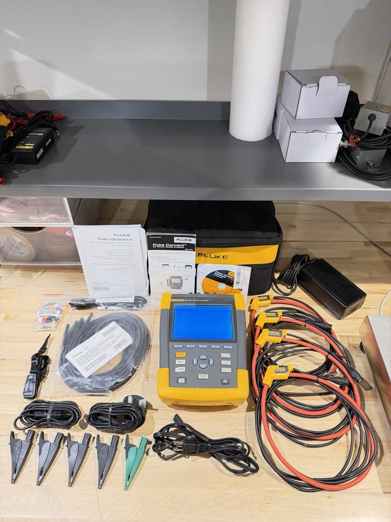 FLUKE 434 SERIES II ENERGY ANALYZER KIT WITH ACCESSORIES TESTED