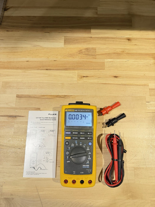 FLUKE 189 TRUE RMS MULTIMETER W/ LEADS & CLIPS (TESTED) SHIP FREE
