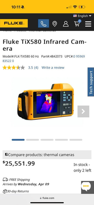 FLUKE TiX580 INFRARED CAMERA 60HZ (NEW FACTORY SEALED) - FREE SHIPPING