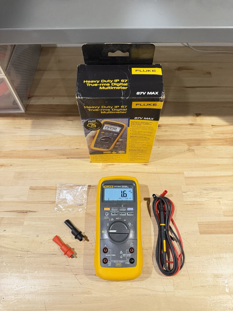 FLUKE 87V MAX TRUE RMS MULTIMETER W/ LEADS & CLIPS
