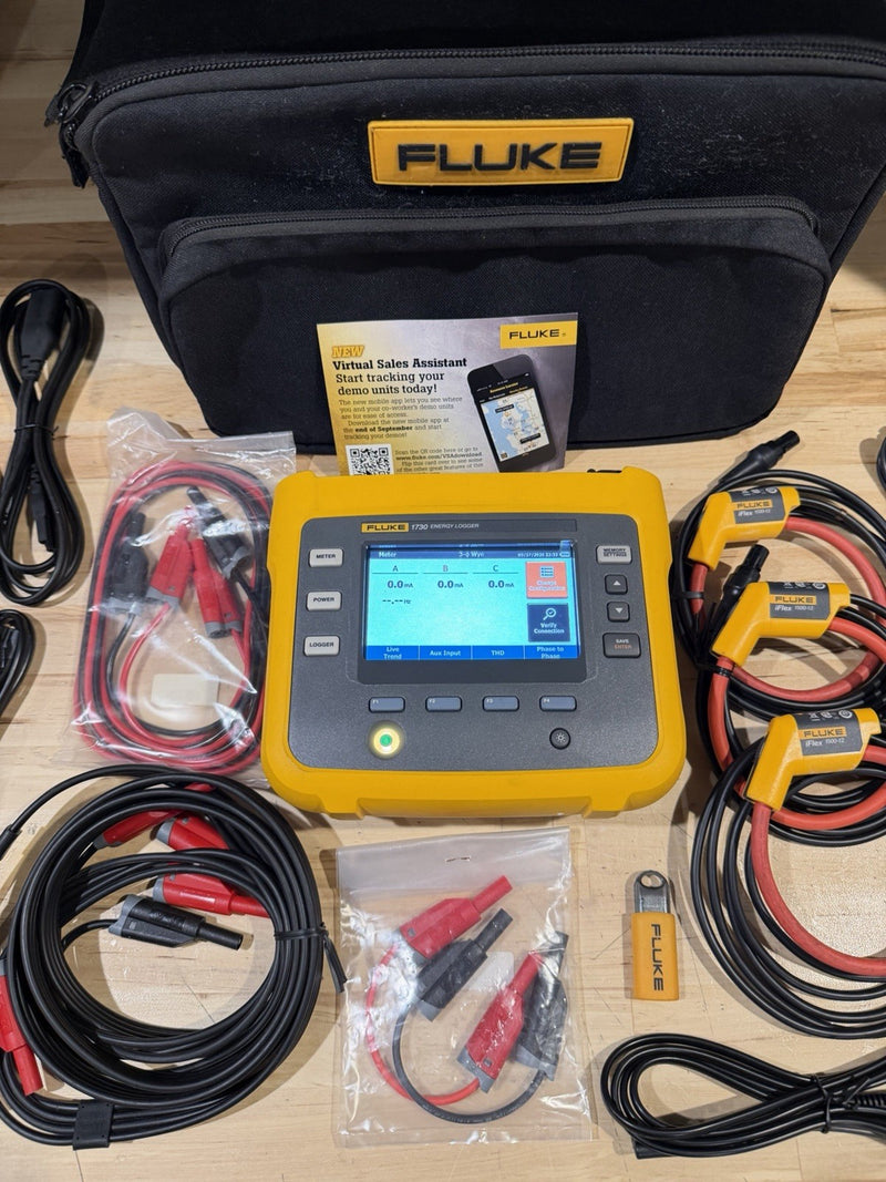 FLUKE 1730 ENERGY LOGGER KIT W/ ACCESSORIES (TESTED) FREE SHIPPING