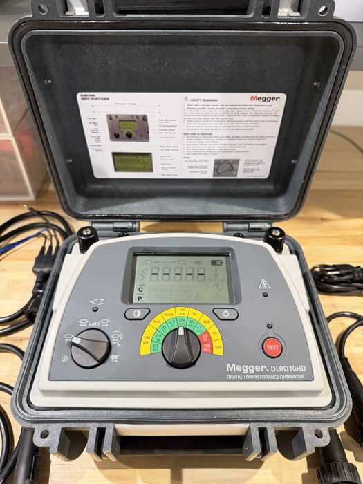 MEGGER DLRO10HD DIGITAL LOW RESISTANCE OHMETER W/ PROBES & CHARGER (TESTED)
