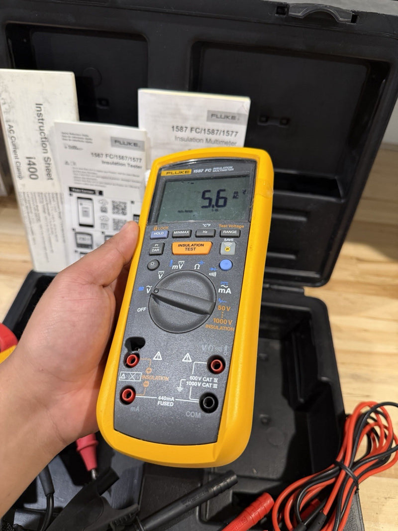 FLUKE 1587 FC INSULATION MULTIMETER W/  i400 LEADS & CASE (TESTED) SHIPS FAST