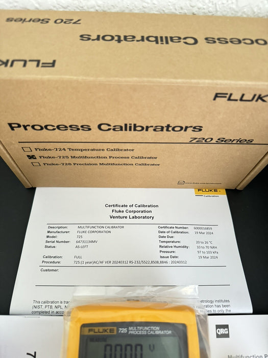 FLUKE 725 MULTIFUNCTION PROCESS CALIBRATOR W LEADS NEW FACTORY BOX CALIBRATED 2024