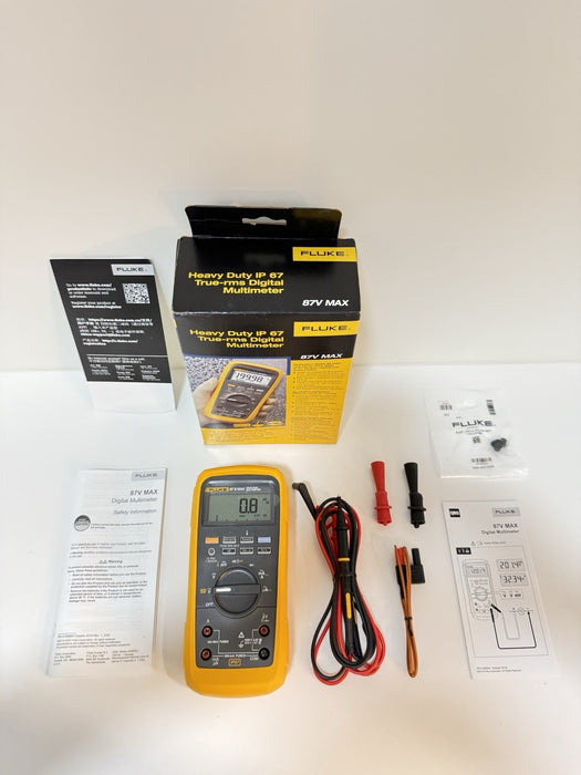 FLUKE 87V MAX TRUE RMS MULTIMETER WITH LEADS & CLIPS NEW SEALED