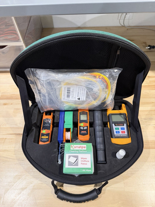 KOMSHINE KLT-15D INCL FIBER POWER METER SM LIGHT SOURCE MICROSCOPE TOOL KIT