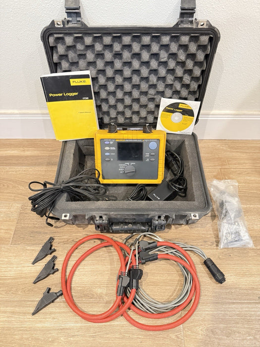 FLUKE 1735 THREE-PHASE POWER LOGGER W/ PROBES & CASE & CHARGER - FREE SHIPPING