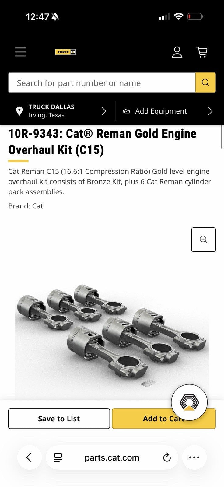 CAT 10R-9343 GOLD ENGINE OVERHAUL KIT C15 (NEW SEALED) -GENUINE OEM / SHIPS FREE