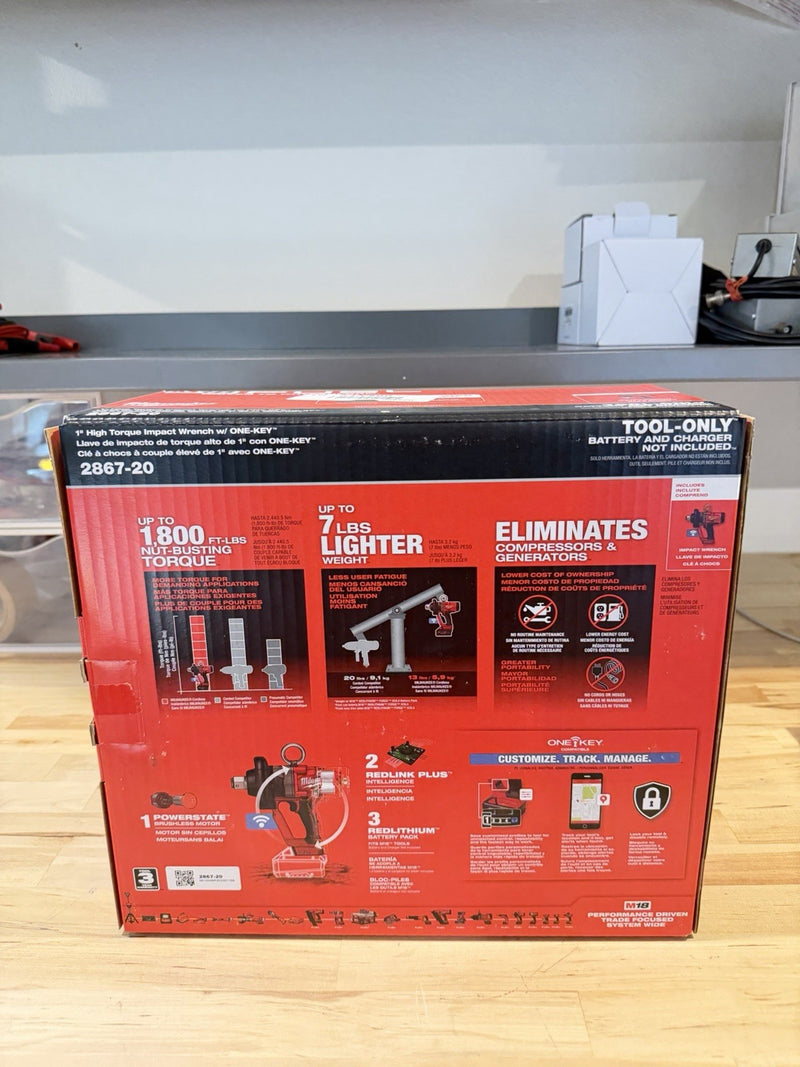 MILWAUKEE 2867-20 M18 FUEL 1" HIGH TORQUE IMPACT WRENCH WITHONE-KEY