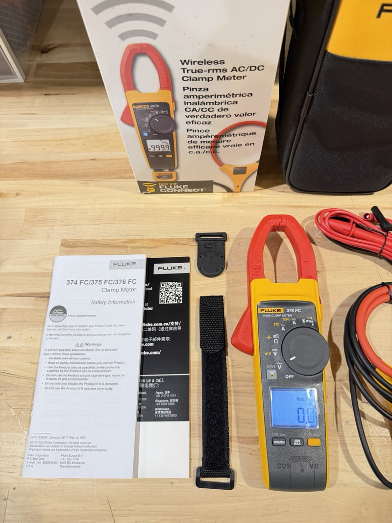 FLUKE 376FC WIRELESS TRUE RMS AC/DC CLAMP METER W/LEADS - SHIPS FAST NEW