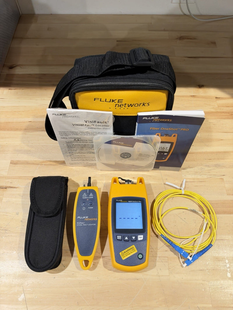 FLUKE NETWORKS FIBER ONESHOT PRO W/ VISUAL FAULT LOCATOR (TESTED)