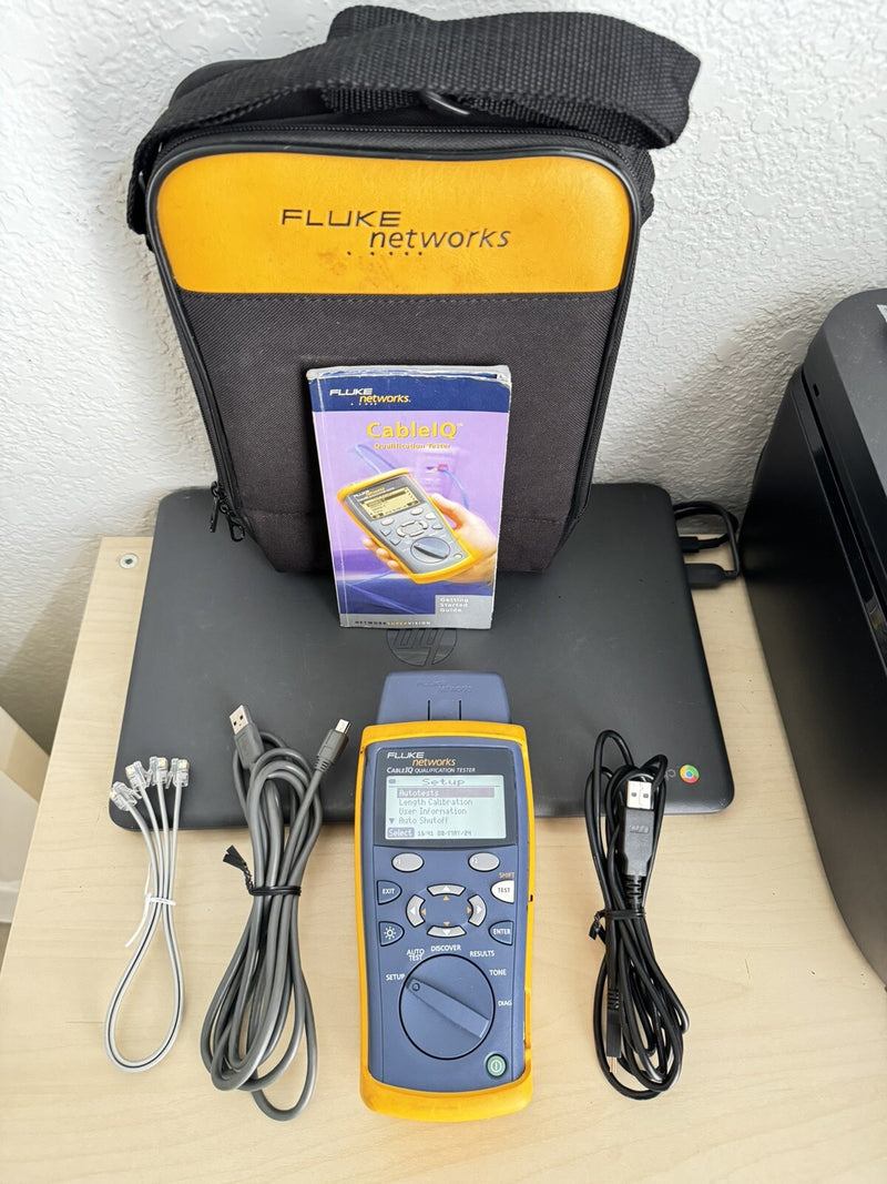 FLUKE NETWORKS CABLEIQ QUALIFICATION TESTER WITH BAG & CABLES