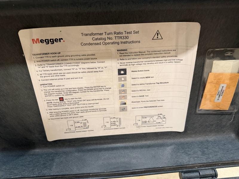 MEGGER TTR330 TRANSFORMER TURN-RATIO TEST SET WITH CABLES & BAG TESTED