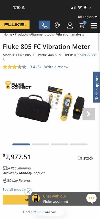 FLUKE 805 FC VIBRATION METER W / ACCESSORIES (NEW FACTORY SEALED) SHIPS FAST