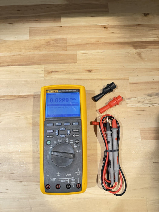 FLUKE 287 TRUE RMS ELECTRONIC LOGGING DIGITAL MULTIMETER WITH LEADS & CLIPS