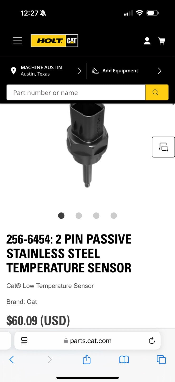 CAT 256-6454 2 PIN PASSIVE STAINLESS STEEL TEMPERATURE SENSOR