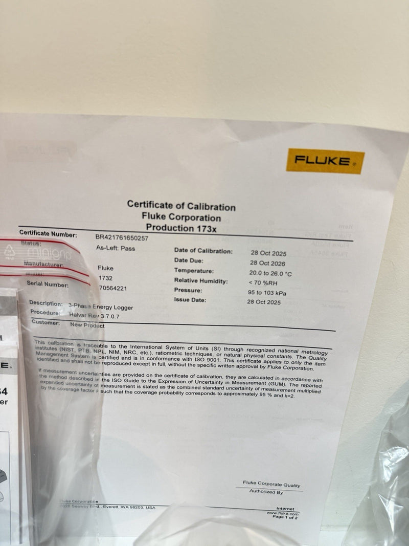 FLUKE 1732/EUS ENERGY LOGGER BOX CALIBRATED 2026
