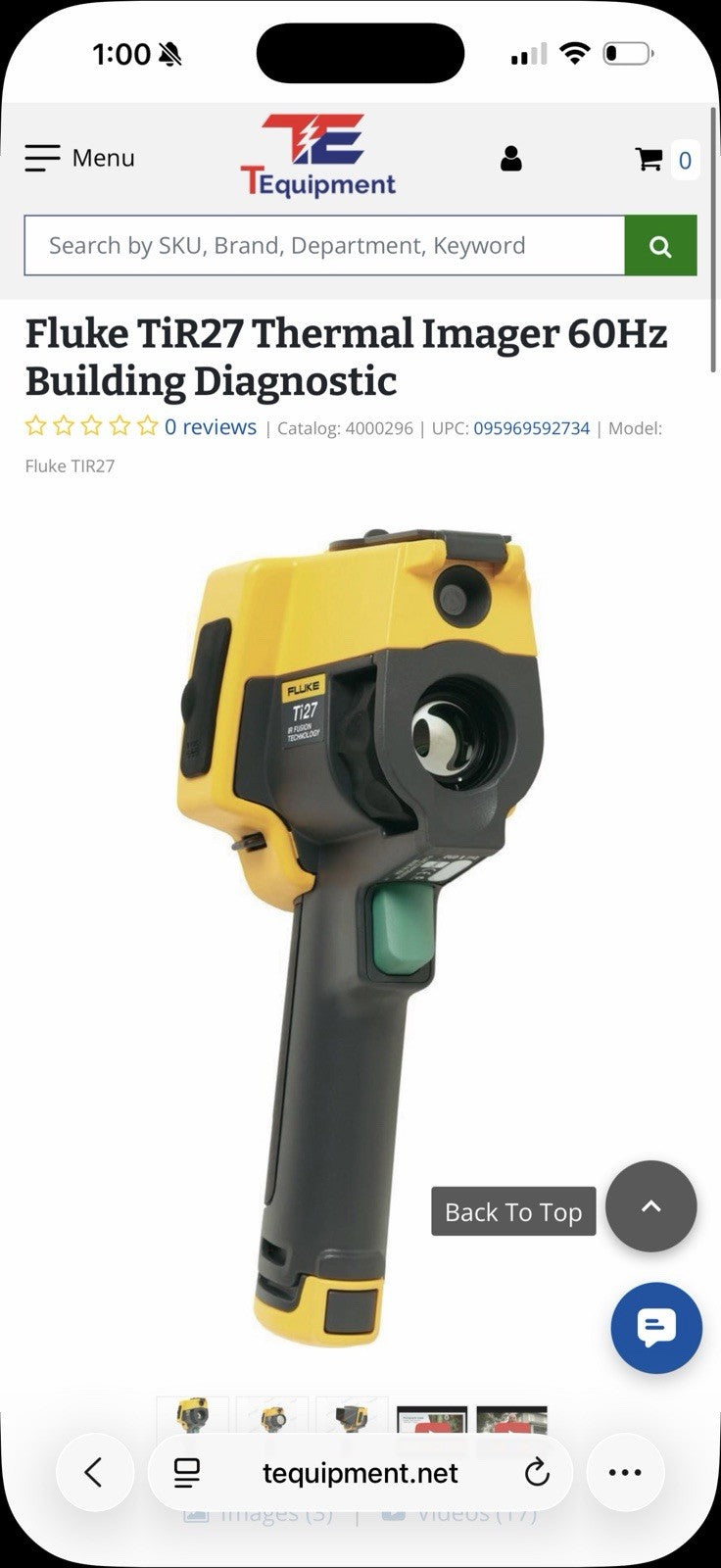 FLUKE TIR27 THERMAL IMAGER KIT 60HZ W/ BATTERIES & CHARGER TESTED RARE
