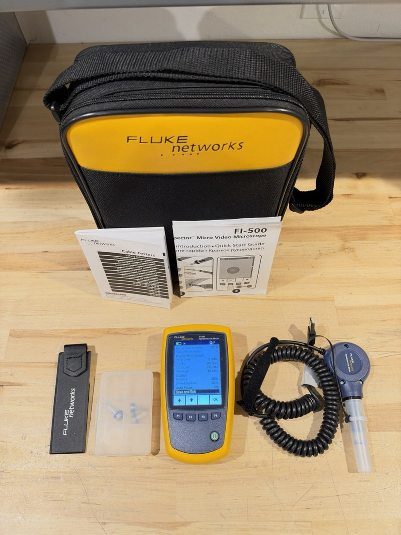 FLUKE NETWORKS FI-500 FIBER-INSPECTOR MICRO KIT W/  ACCESSORIES (TESTED)