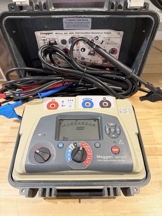 MEGGER MIT1525 15 KV HIGH VOLTAGE INSULATION RESISTANCE TESTER W/ CABLES -TESTED