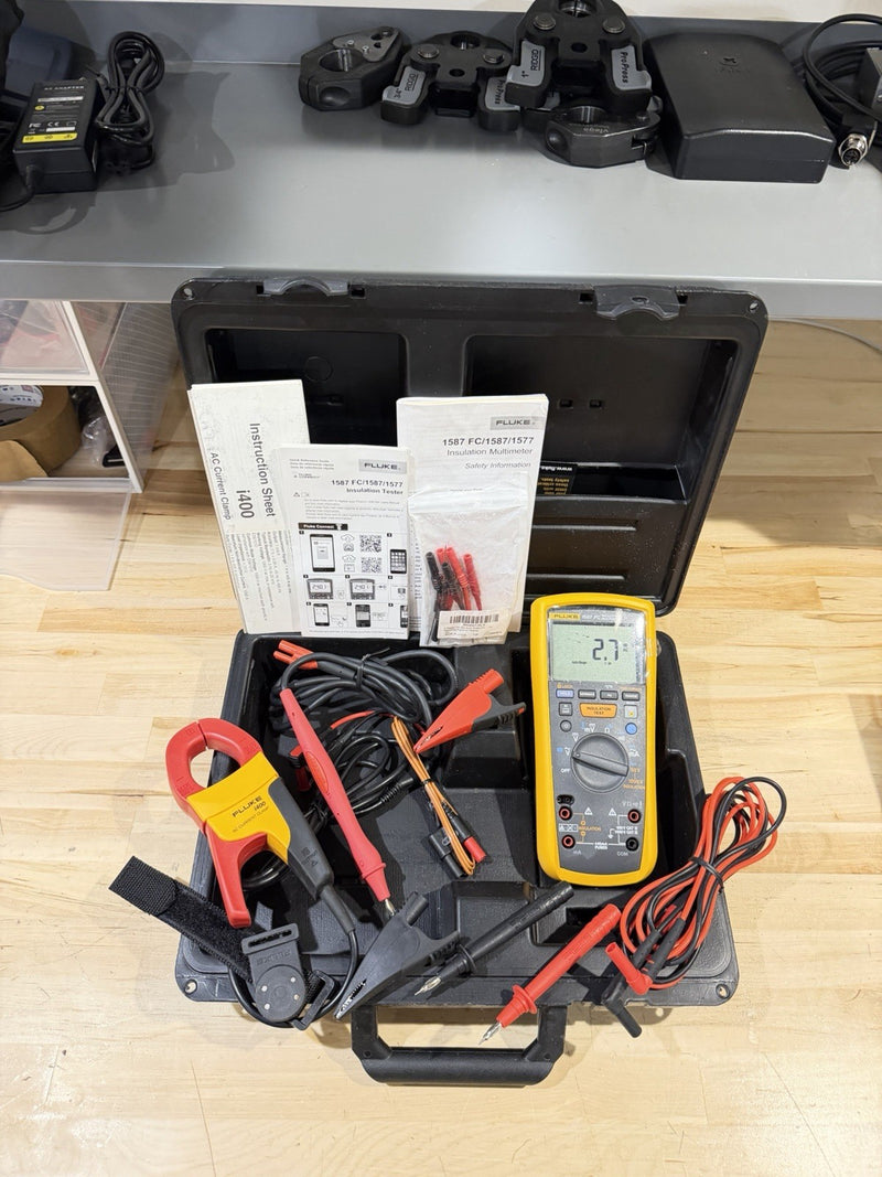 FLUKE 1587 FC INSULATION MULTIMETER W/  i400 LEADS & CASE (TESTED) SHIPS FAST