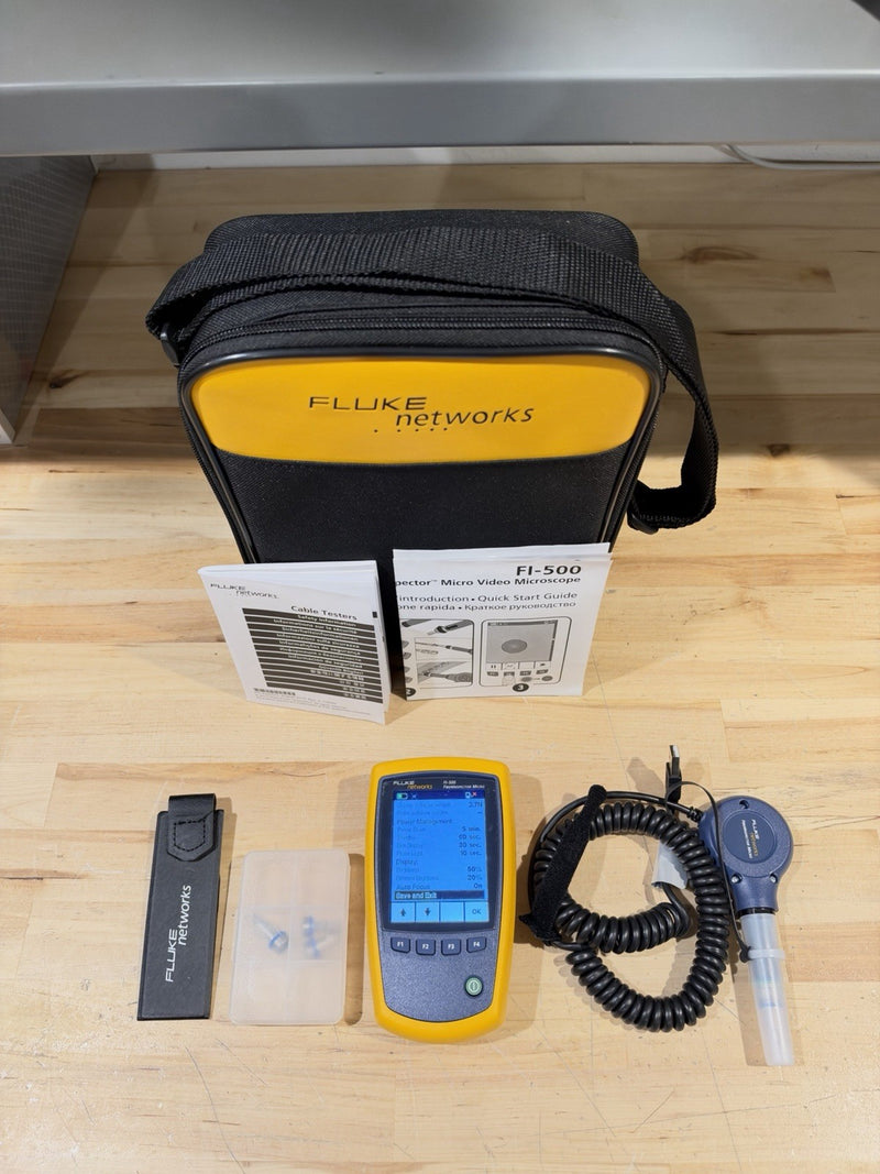 FLUKE NETWORKS FI-500 FIBER-INSPECTOR MICRO KIT W/  ACCESSORIES (TESTED)