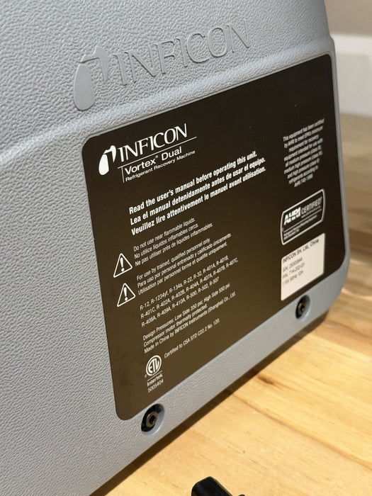 INFICON VORTEX DUAL REFRIGERANT RECOVERY MACHINE 714-202-G1 (TESTED) SHIPS FAST